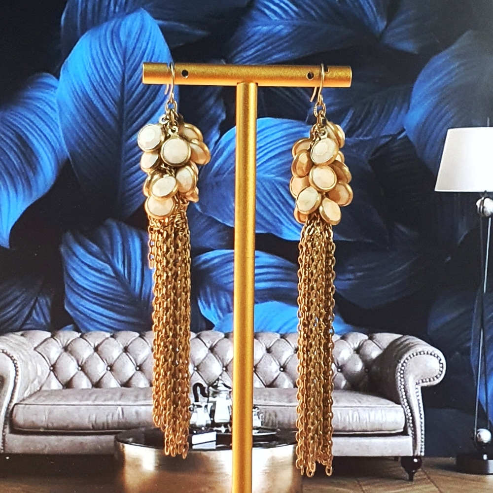 Light Ivory Gold Chain Tassel Earings